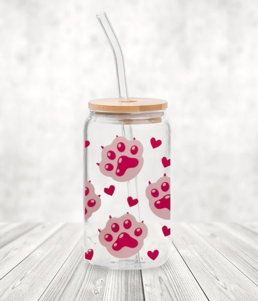 Dog paw 16oz drinking glass