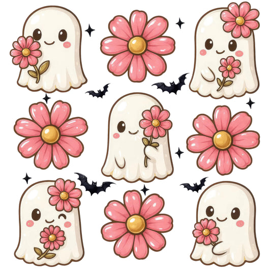 Flowers bats and ghosts DTF transfer