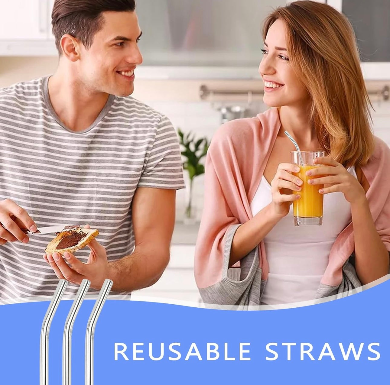 Eco friendly straight reusable stainless steel straw set of 4