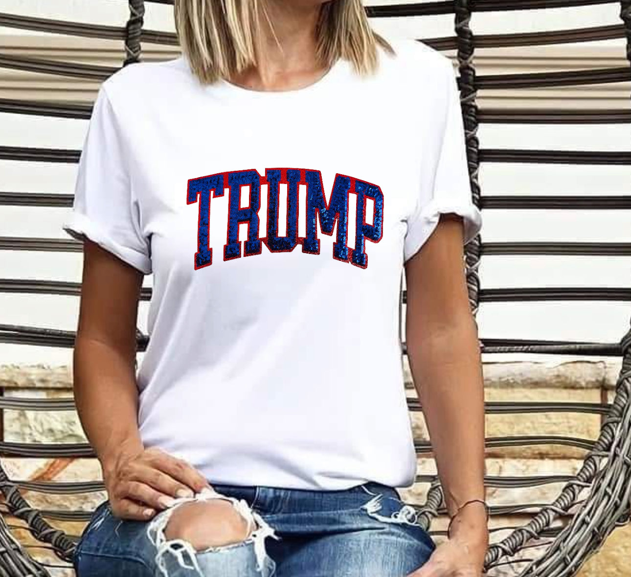 Red and blue trump sequins tshirt