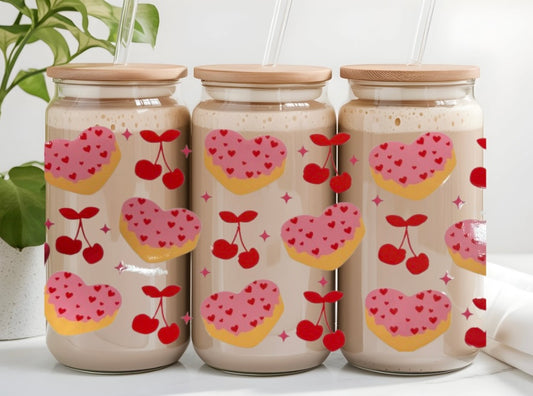 Donuts and cherries 16oz drinking glass