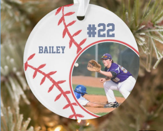Custom baseball Christmas glass ornament