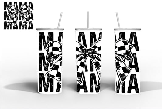 Checked mama bow 20oz skinny tumbler