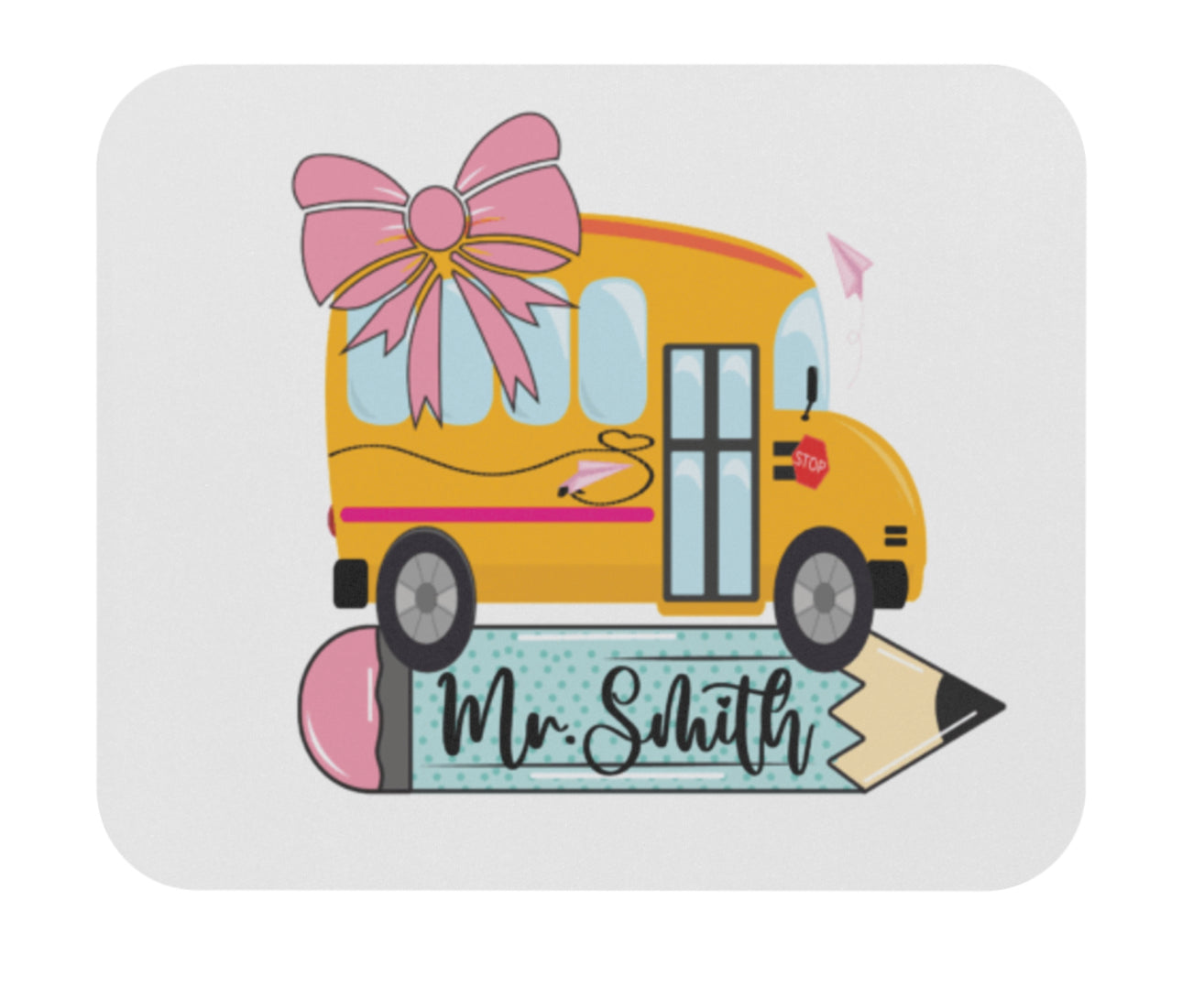 Personalized school bus mouse pad