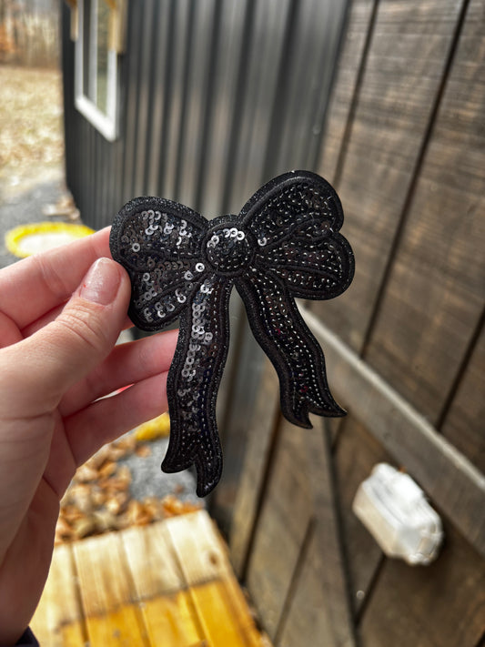 Black bow sequins iron on patch