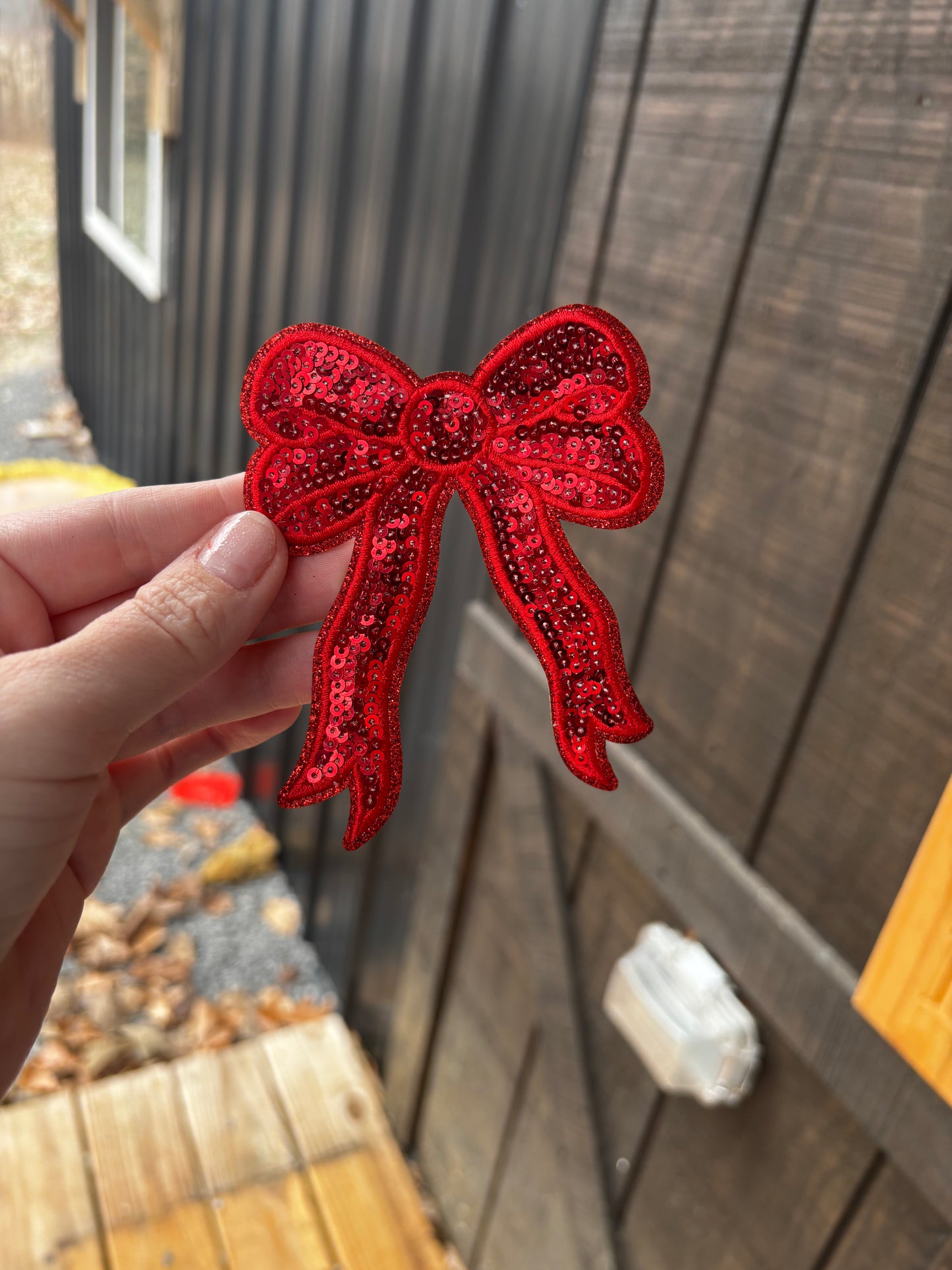 Red bow sequins iron on patch