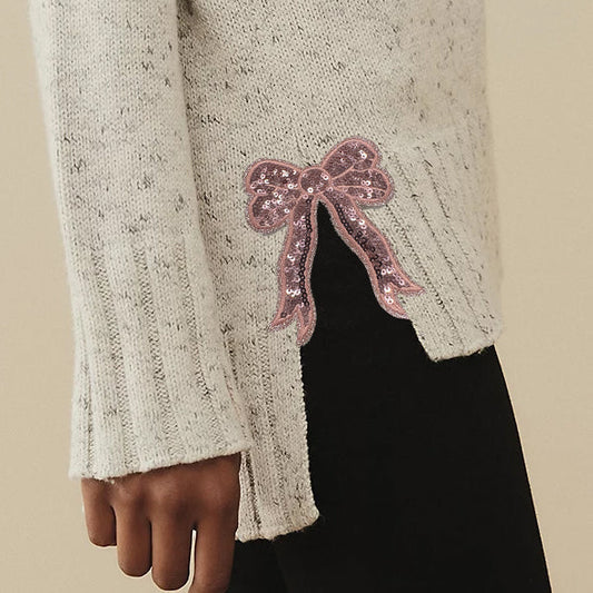 Pink bow sequins iron on patch