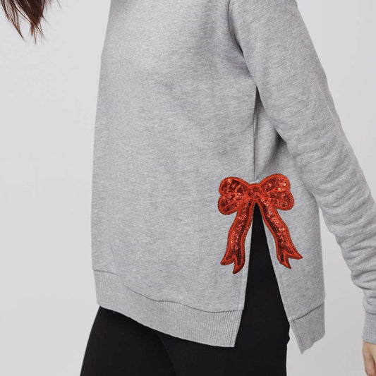 Red bow sequins iron on patch