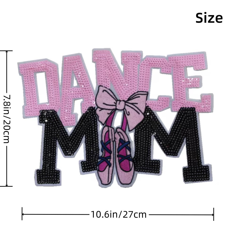 Dance mom chenille Sequins embroidered iron on patch