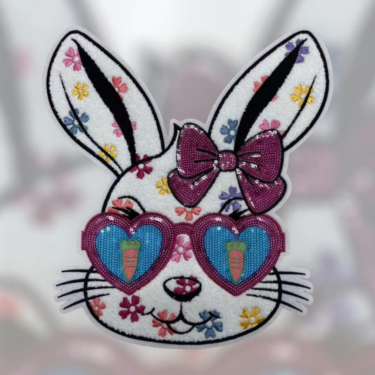 Glasses Easter bunny sequins and chenille iron on patch