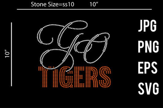 Go Tigers Rhinestone Template Design Graphic