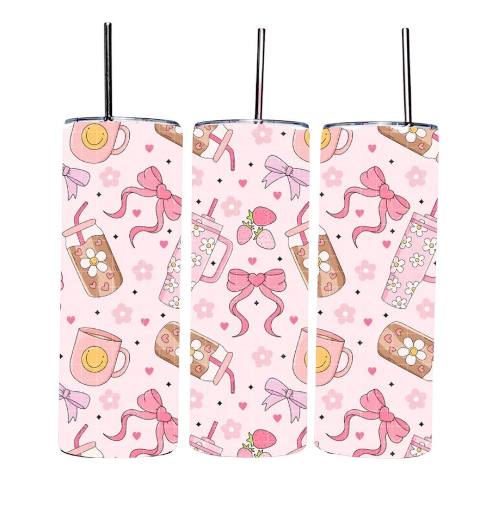 Pink coffee bow strawberry 20oz skinny tumbler