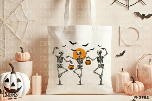 Dancing Halloween skeleton tote bag