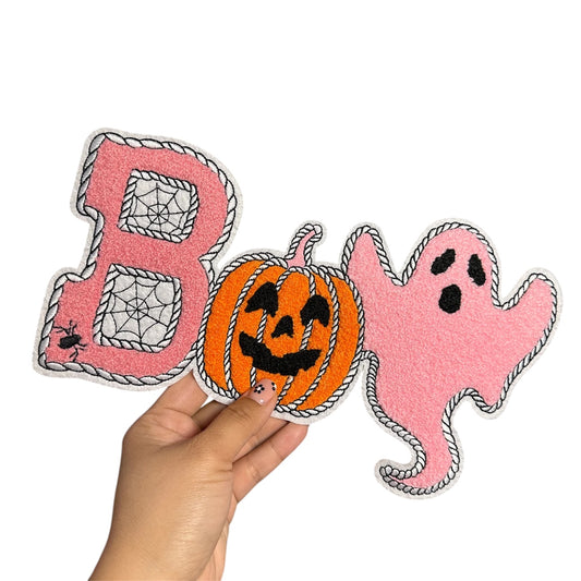 Pink boo embroidered iron on patch