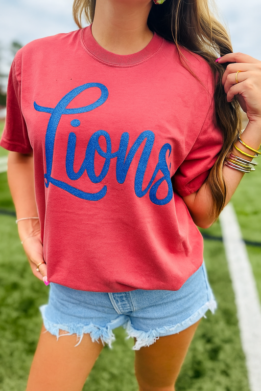 Custom glitter blue Lions tshirt or crewneck