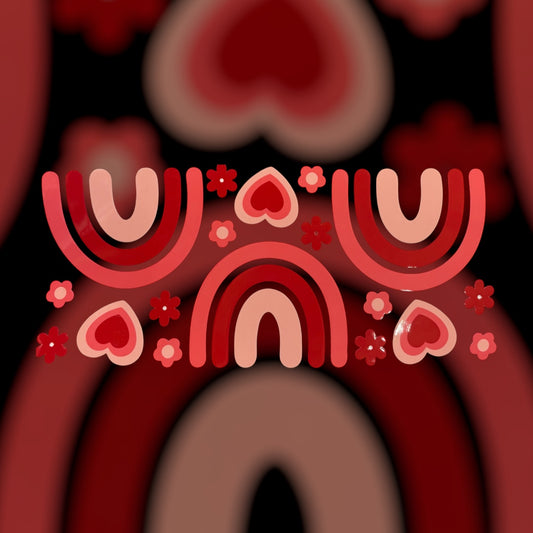 Rainbow and hearts UV DTF transfer sticker