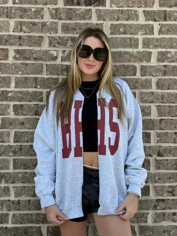 Custom school spirit split crewneck cardigan