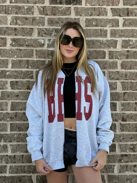 Custom school spirit split crewneck cardigan